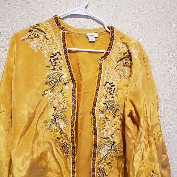 Sundance Catalog Yellow Embroidered Bird “Golden Hopes Top” Size PM $158 - Picture 2 of 11